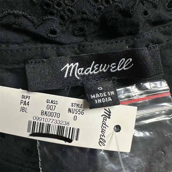 NWT Madewell Women's Black Eyelet Flutter Sleeve Mini Dress Size 0 Cotton Voile - Picture 8 of 9